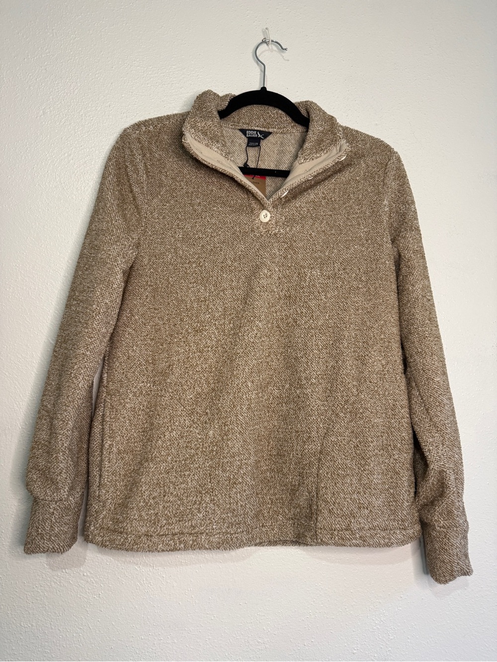 Eddie Bauer Tan Cream Sherpa Half-Placket Pullover. Sz XS. NWT.